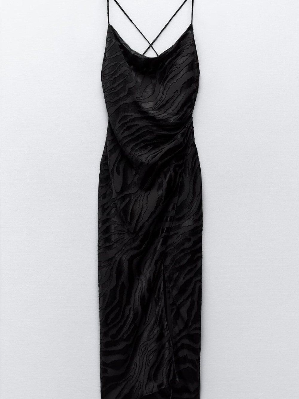 ZARA ANIMAL JACQUARD MIDI SLIP DRESS BLACK, US SIZE XS